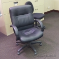 Black Leather Meeting Chair with Fixed Padded Arms